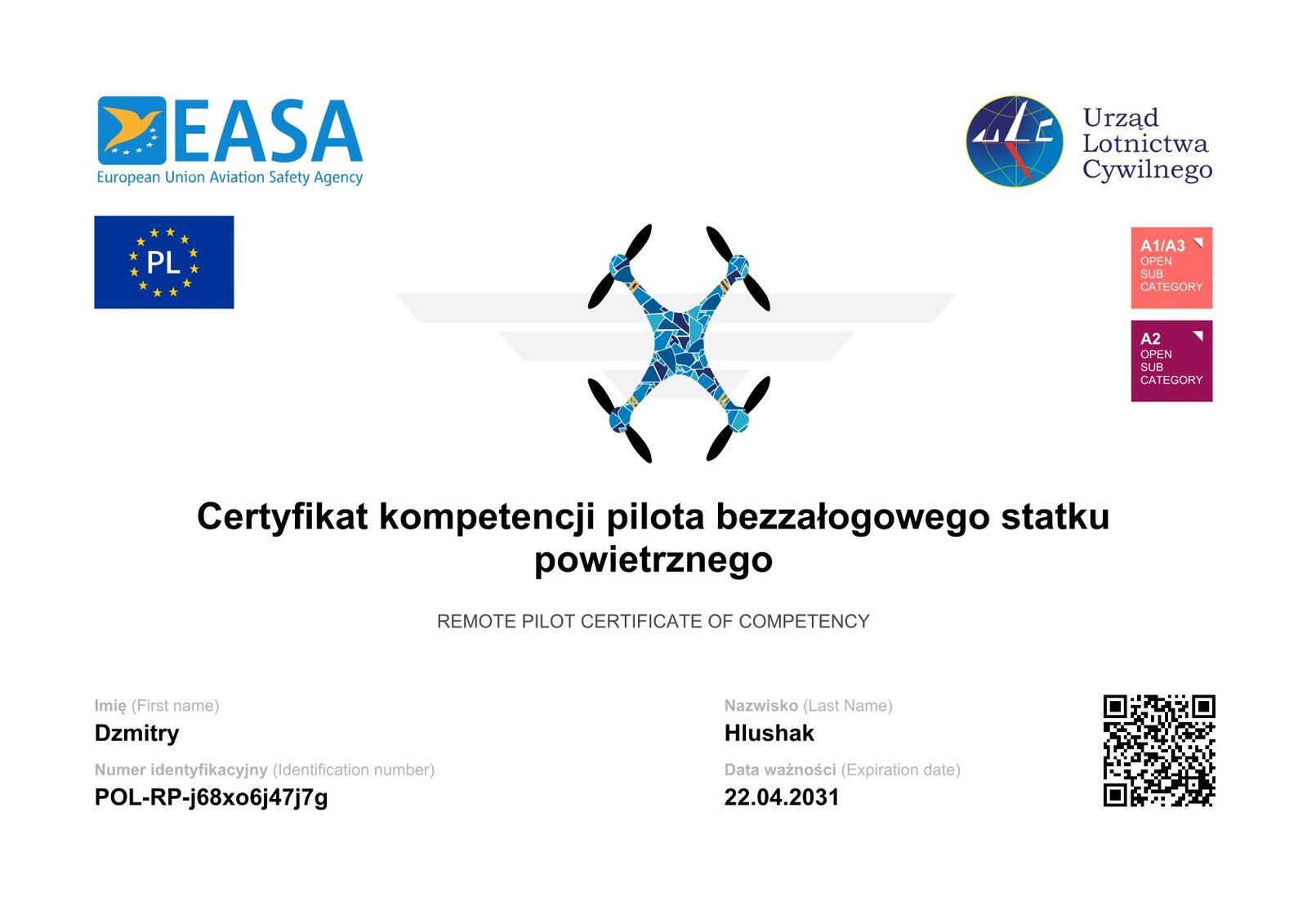Certyfikat kompetencji pilota